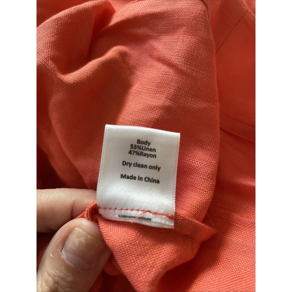 Hunter Bell Wrap Dress Women's Large Coral V Neck Puff Sleeve Linen Blend Luxury - Picture 8 of 10